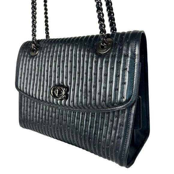 Coach Parker Quilting Rivets Studded Bag Leather Chain Strap Convertible Black - Picture 1 of 16